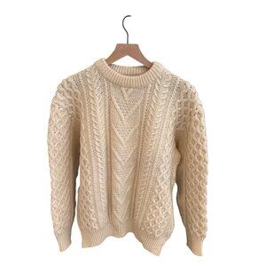 Kilspindie of Scotland 100% Pure New Wool Fisherman Cable Knit Sweater Cream L